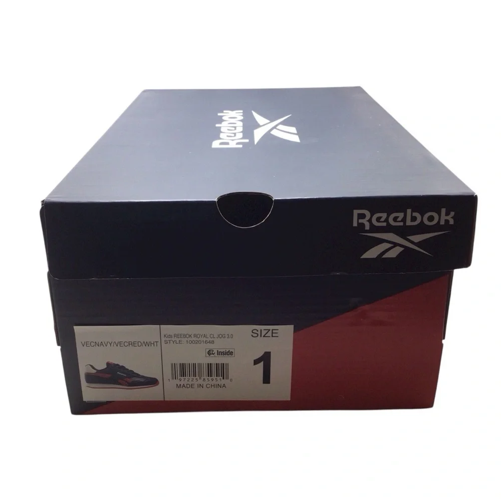 Reebok Royal CL Jog 3.0 Kids Sneakers Size 1 Navy Red White Retro Runner NIB